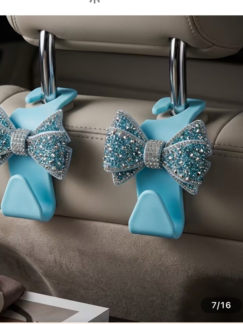 Sparkle Bow Car Headrest Hooks set of 2 NEW
